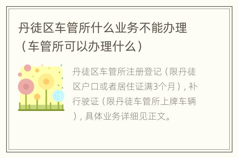 丹徒区车管所什么业务不能办理（车管所可以办理什么）