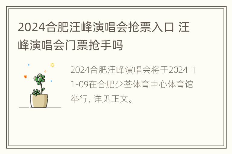 2024合肥汪峰演唱会抢票入口 汪峰演唱会门票抢手吗