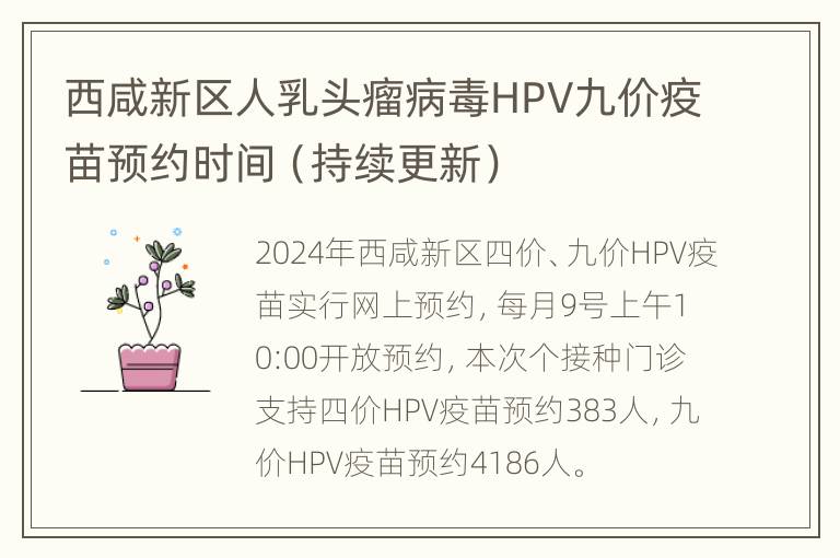 西咸新区人乳头瘤病毒HPV九价疫苗预约时间（持续更新）