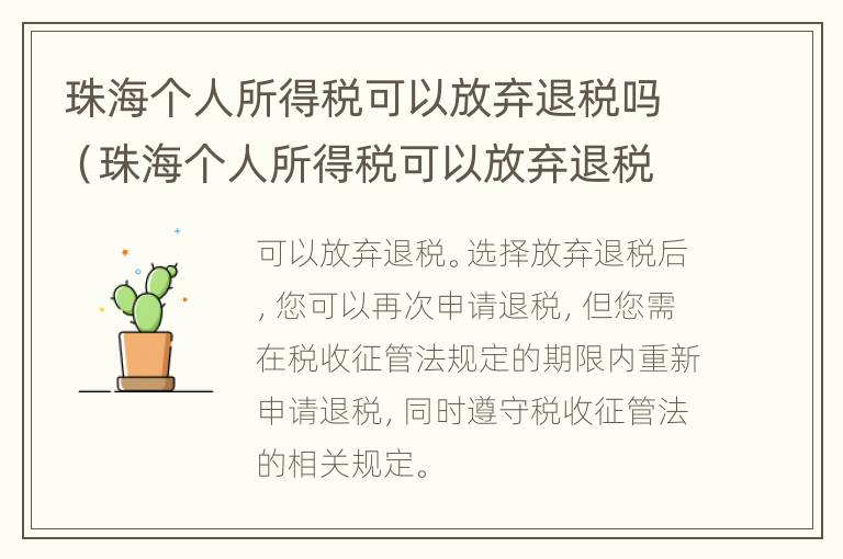 珠海个人所得税可以放弃退税吗（珠海个人所得税可以放弃退税吗现在）