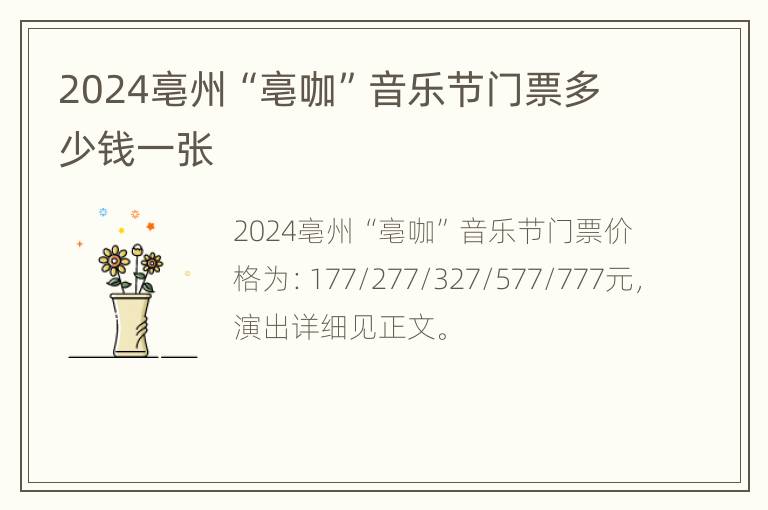 2024亳州“亳咖”音乐节门票多少钱一张