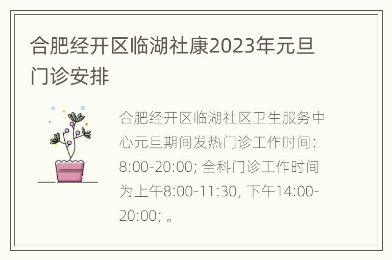 合肥经开区临湖社康2023年元旦门诊安排