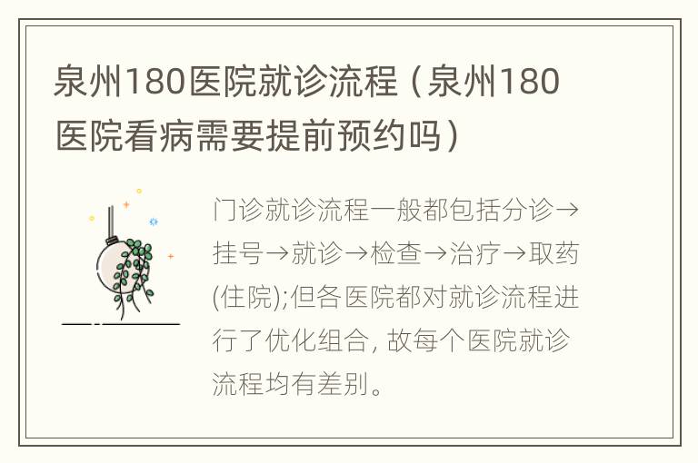 泉州180医院就诊流程（泉州180医院看病需要提前预约吗）