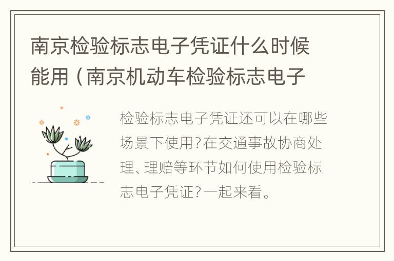 南京检验标志电子凭证什么时候能用（南京机动车检验标志电子化）