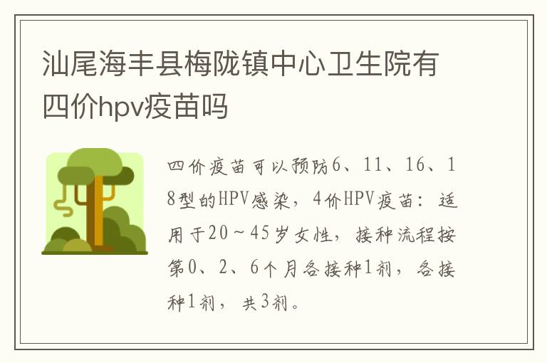 汕尾海丰县梅陇镇中心卫生院有四价hpv疫苗吗