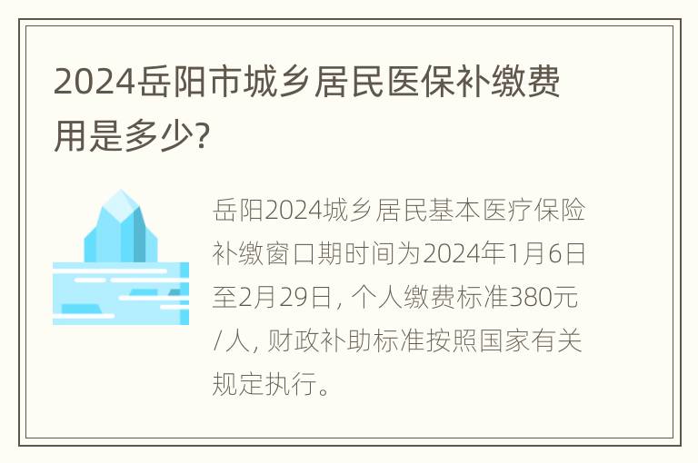 2024岳阳市城乡居民医保补缴费用是多少？