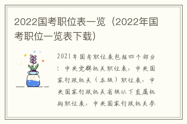 2022国考职位表一览（2022年国考职位一览表下载）