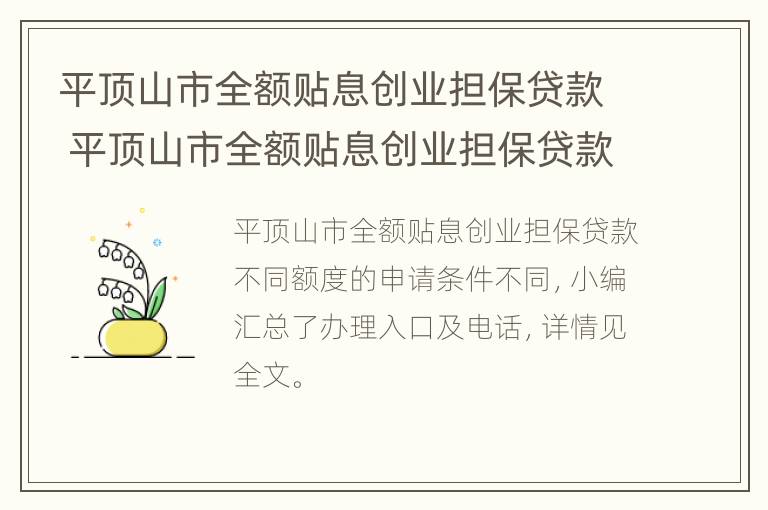 平顶山市全额贴息创业担保贷款 平顶山市全额贴息创业担保贷款公示