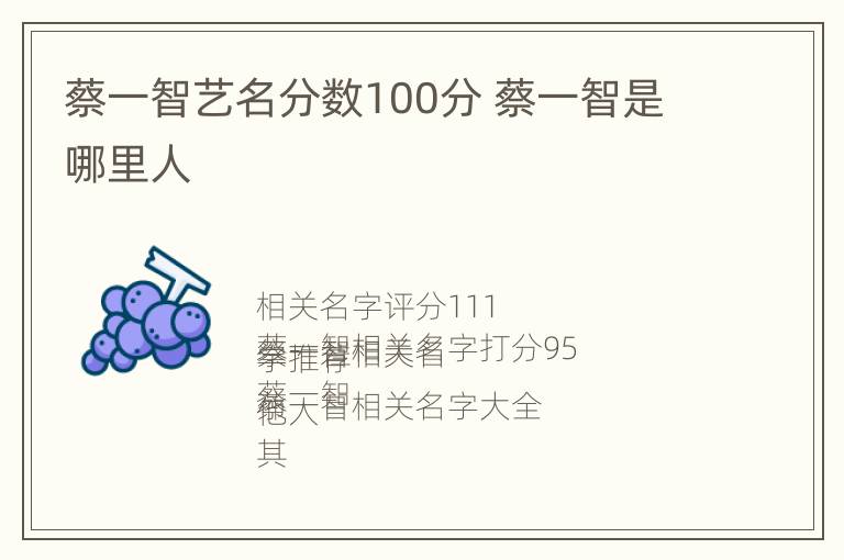 蔡一智艺名分数100分 蔡一智是哪里人