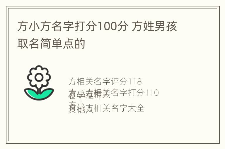 方小方名字打分100分 方姓男孩取名简单点的