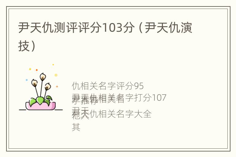 尹天仇测评评分103分（尹天仇演技）