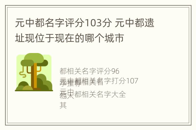 元中都名字评分103分 元中都遗址现位于现在的哪个城市