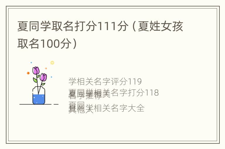 夏同学取名打分111分（夏姓女孩取名100分）