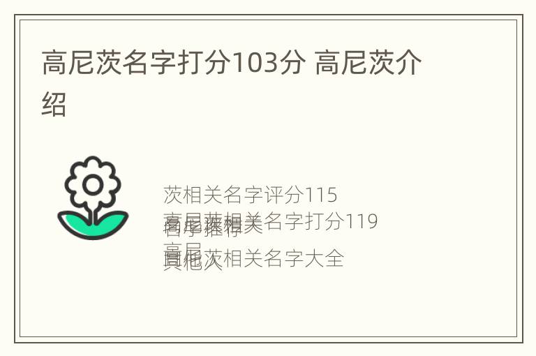 高尼茨名字打分103分 高尼茨介绍