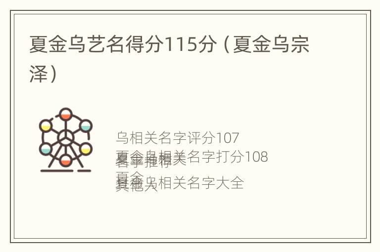 夏金乌艺名得分115分（夏金乌宗泽）