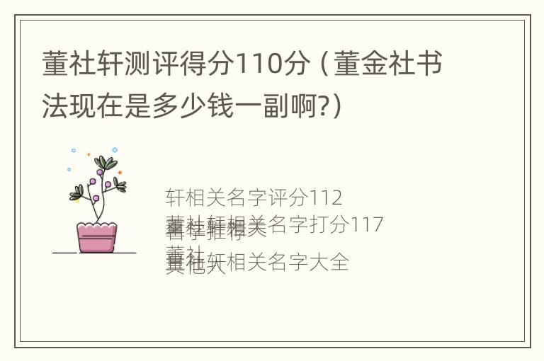 董社轩测评得分110分（董金社书法现在是多少钱一副啊?）