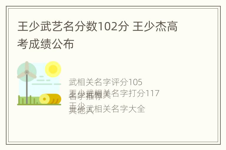 王少武艺名分数102分 王少杰高考成绩公布