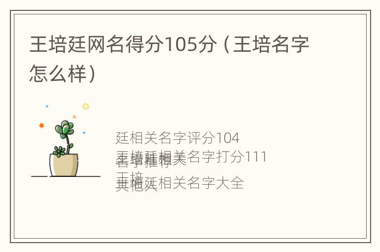 王培廷网名得分105分（王培名字怎么样）