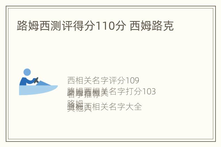 路姆西测评得分110分 西姆路克