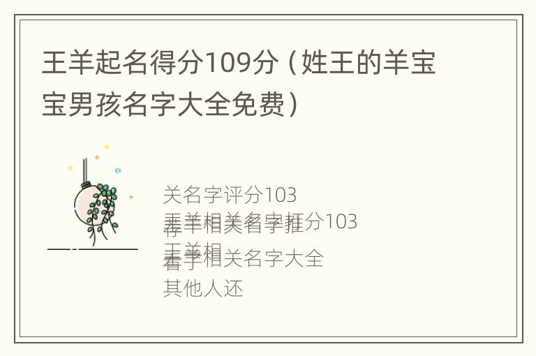 王羊起名得分109分（姓王的羊宝宝男孩名字大全免费）