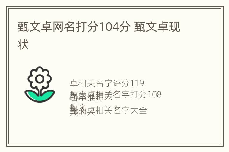 甄文卓网名打分104分 甄文卓现状