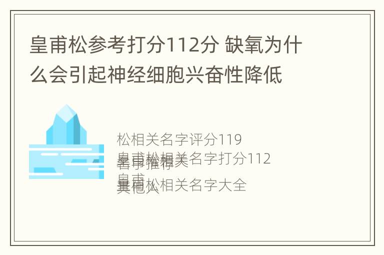 皇甫松参考打分112分 缺氧为什么会引起神经细胞兴奋性降低