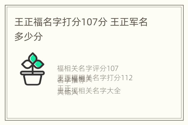 王正福名字打分107分 王正军名多少分