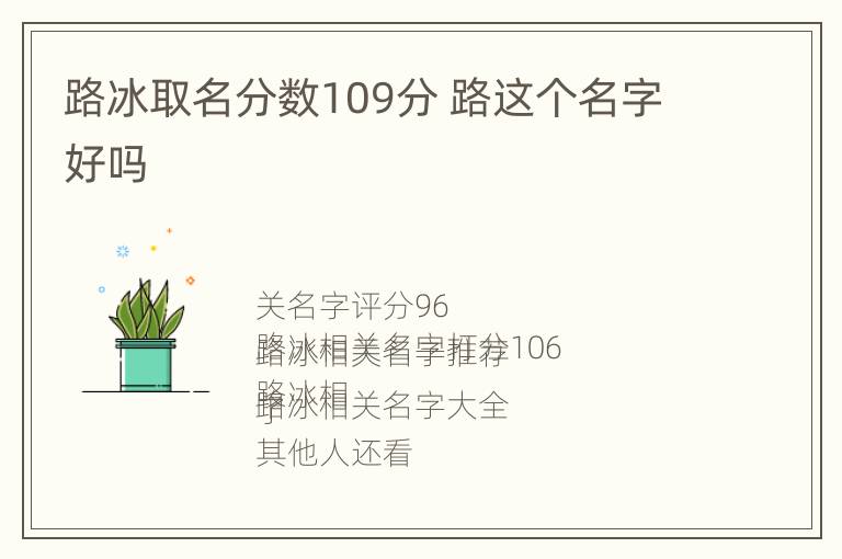 路冰取名分数109分 路这个名字好吗