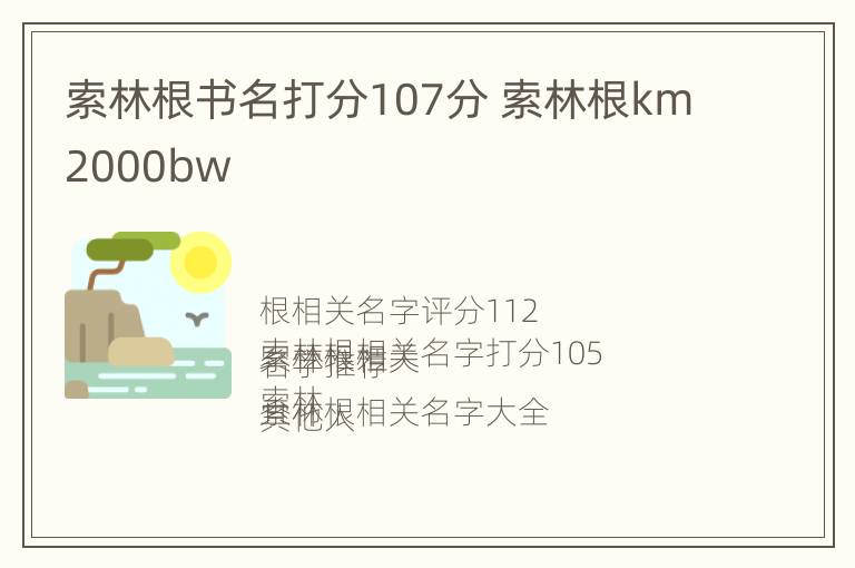 索林根书名打分107分 索林根km2000bw