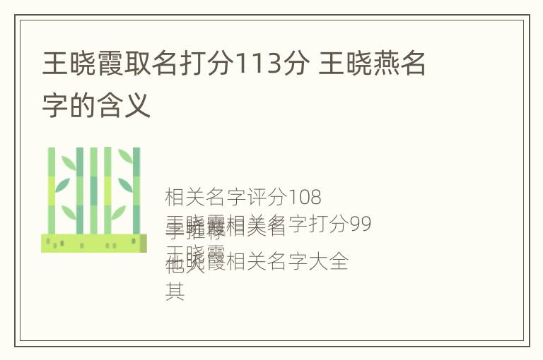 王晓霞取名打分113分 王晓燕名字的含义