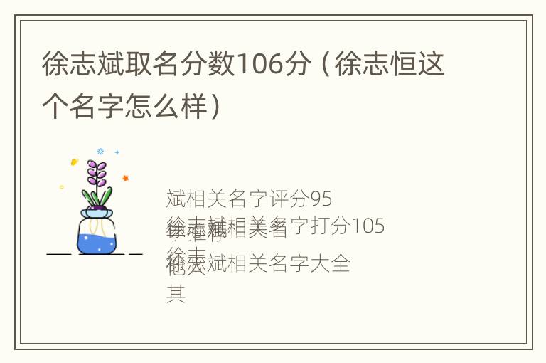 徐志斌取名分数106分（徐志恒这个名字怎么样）