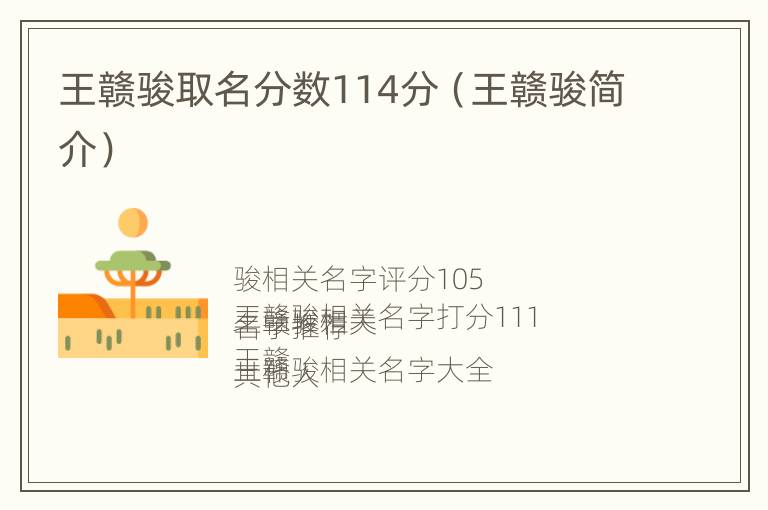 王赣骏取名分数114分（王赣骏简介）