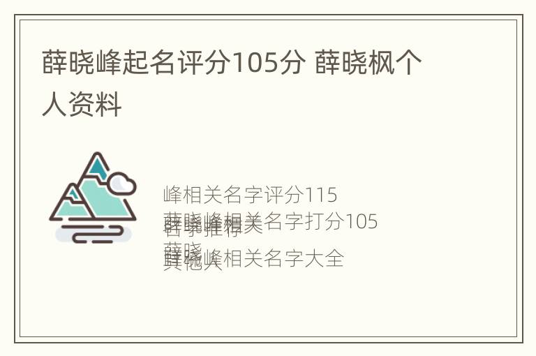 薛晓峰起名评分105分 薛晓枫个人资料