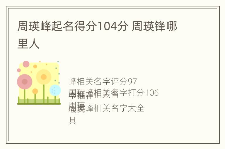 周瑛峰起名得分104分 周瑛锋哪里人