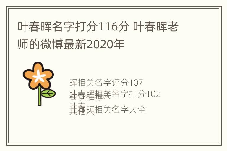 叶春晖名字打分116分 叶春晖老师的微博最新2020年