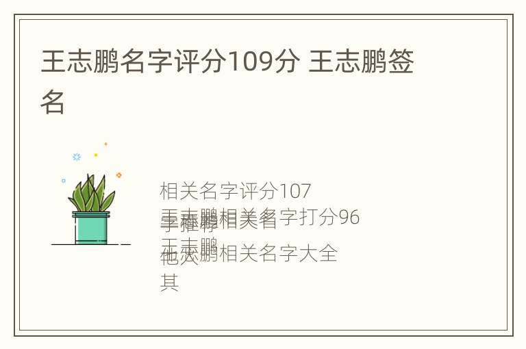 王志鹏名字评分109分 王志鹏签名