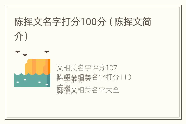 陈挥文名字打分100分（陈挥文简介）