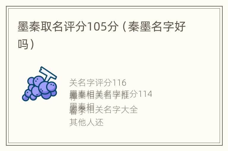 墨秦取名评分105分（秦墨名字好吗）