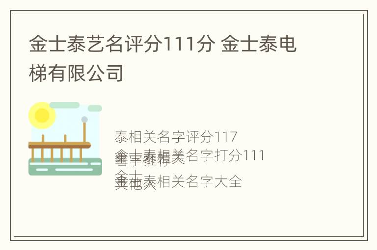 金士泰艺名评分111分 金士泰电梯有限公司