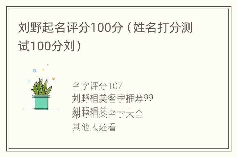 刘野起名评分100分（姓名打分测试100分刘）