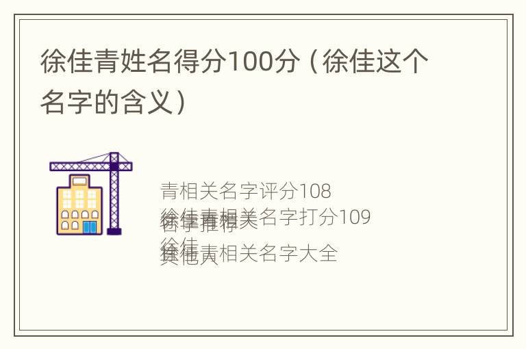 徐佳青姓名得分100分（徐佳这个名字的含义）