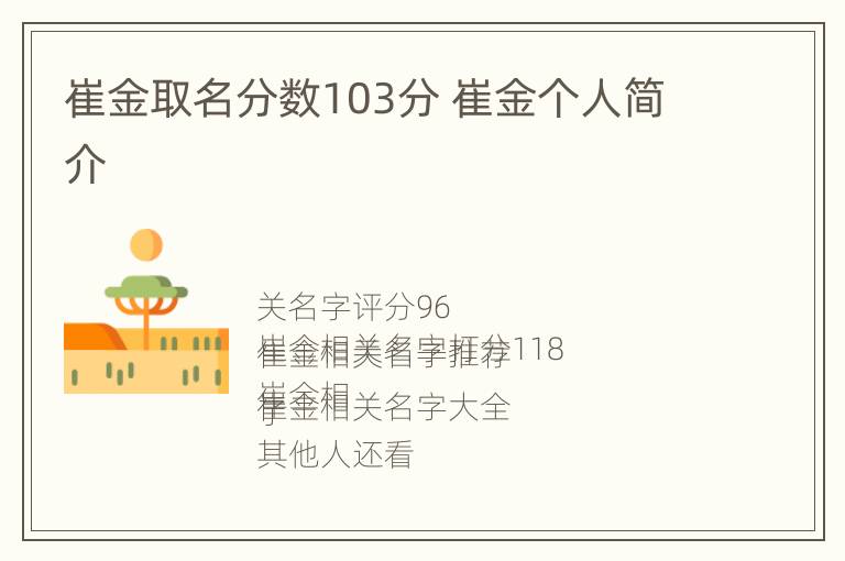 崔金取名分数103分 崔金个人简介