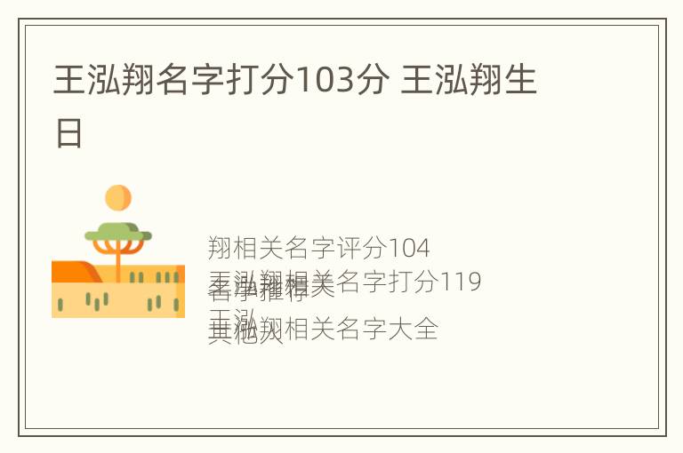 王泓翔名字打分103分 王泓翔生日