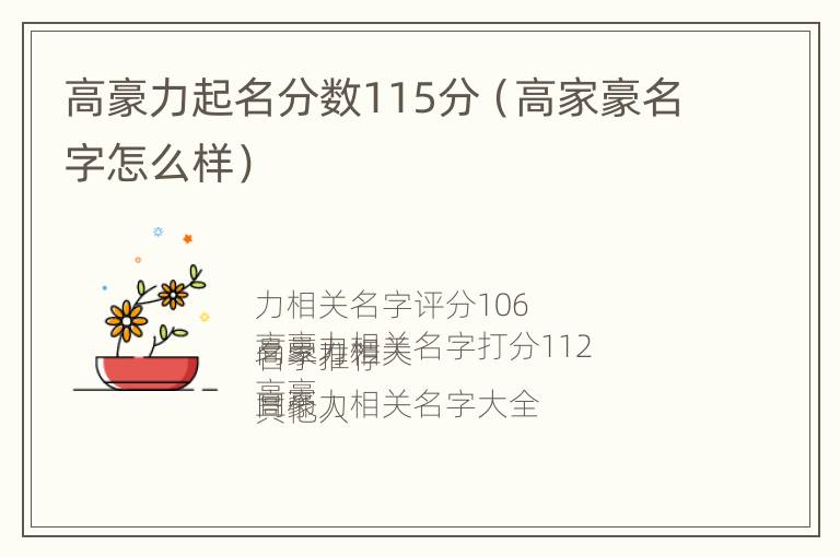 高豪力起名分数115分（高家豪名字怎么样）