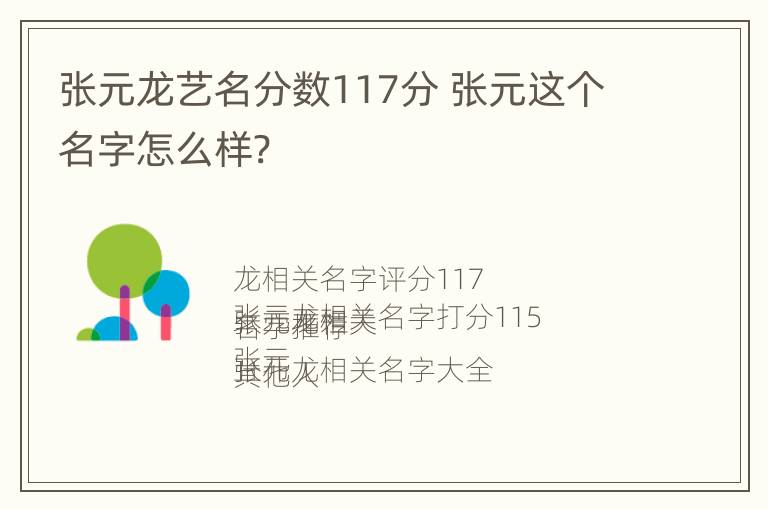 张元龙艺名分数117分 张元这个名字怎么样?