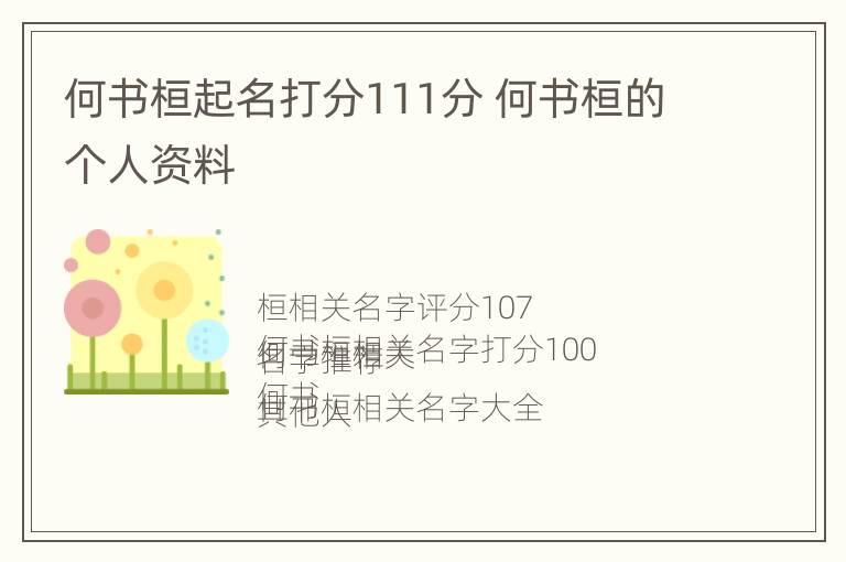 何书桓起名打分111分 何书桓的个人资料