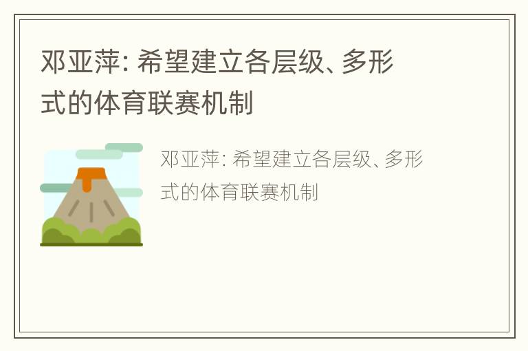 邓亚萍：希望建立各层级、多形式的体育联赛机制