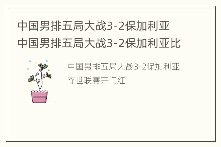 中国男排五局大战3-2保加利亚 中国男排五局大战3-2保加利亚比赛结果