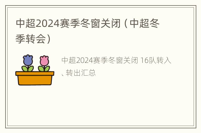 中超2024赛季冬窗关闭（中超冬季转会）