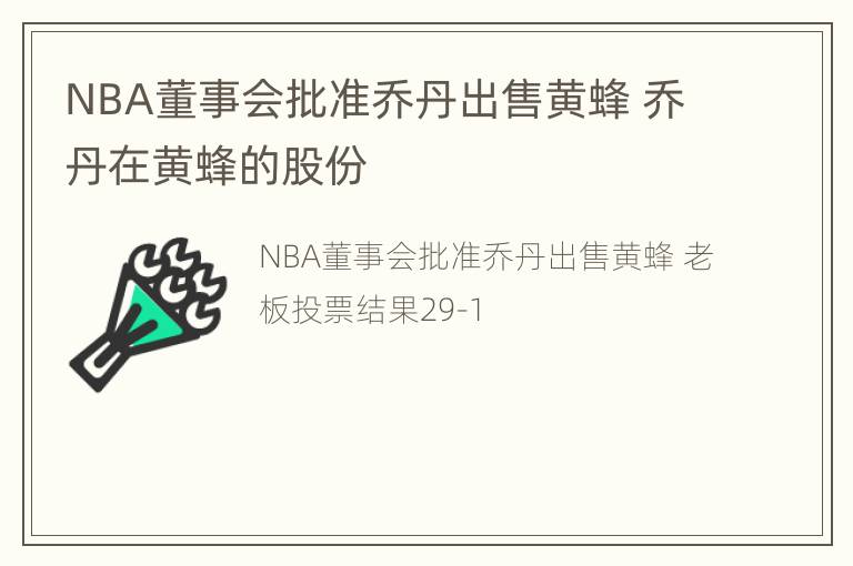 NBA董事会批准乔丹出售黄蜂 乔丹在黄蜂的股份